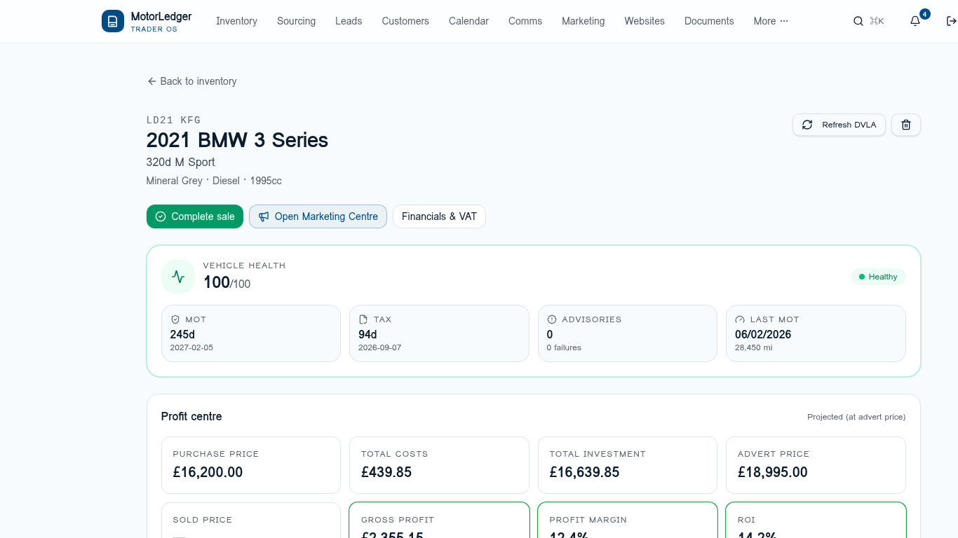 Vehicle detail — MotorLedger screenshot